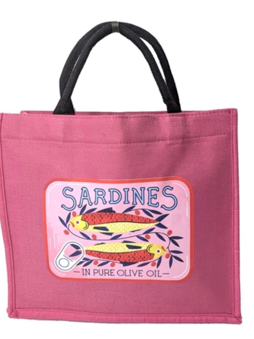 Pink Sardines Graphic Tote Bag with Black Handles